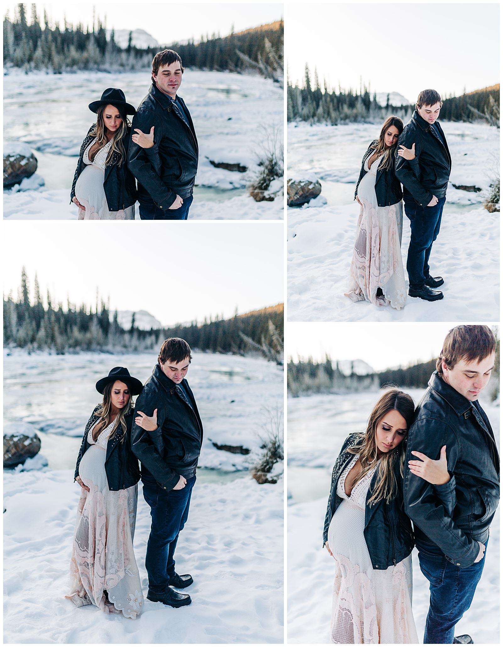 husband and wife maternity photos winter