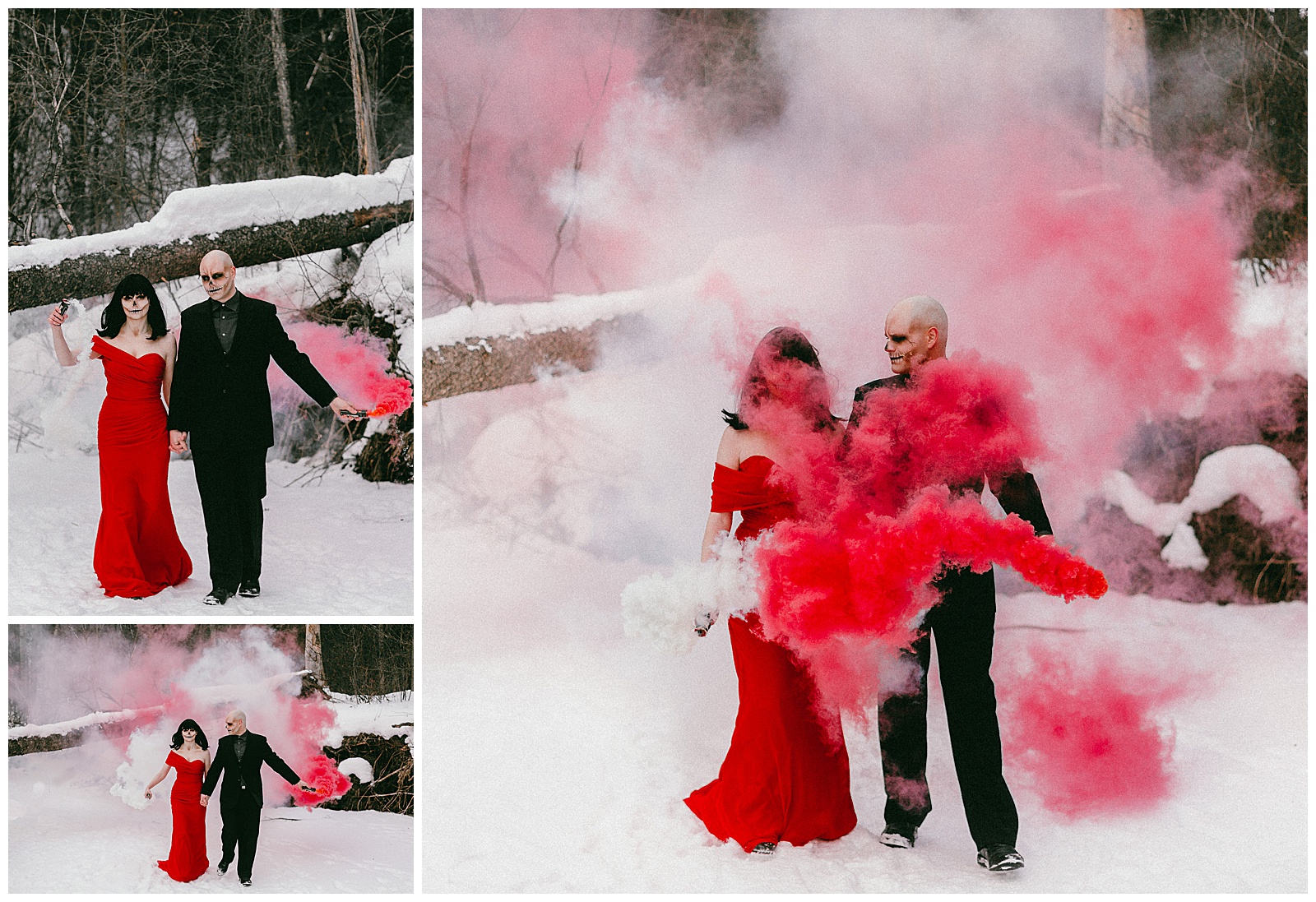 Spooky Valentine's Day Photoshoot Smoke Bombs Snow