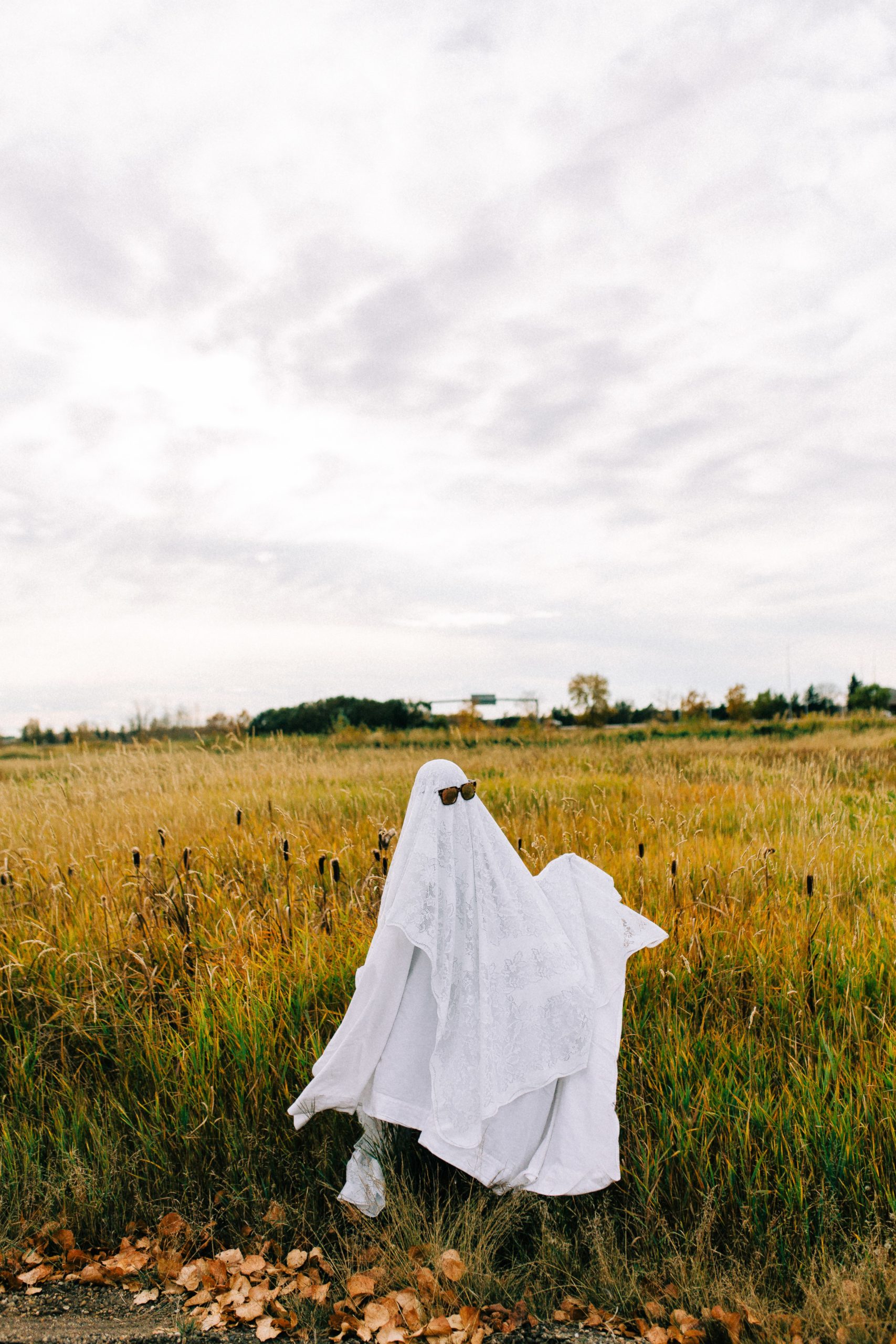 TikTok ghost photoshoot in tall grass