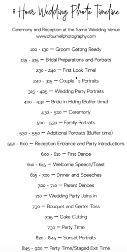8 hour wedding photo timeline
